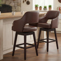 Farmhouse Swivel Counter Stools Set of 2 Island, 27" Barstools with Open Back, PU Leather Upholstered Stool Chair