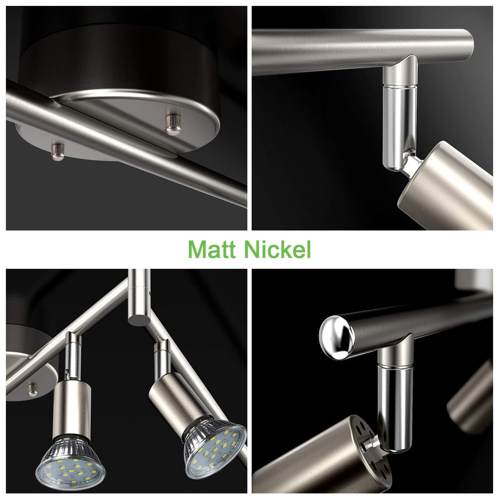 LED 6 Light Track Lighting Kit, 46.5'' Matt Nickel 6 Way Ceiling Spot Lighting, Flexibly Rotatable Head, Modern Track