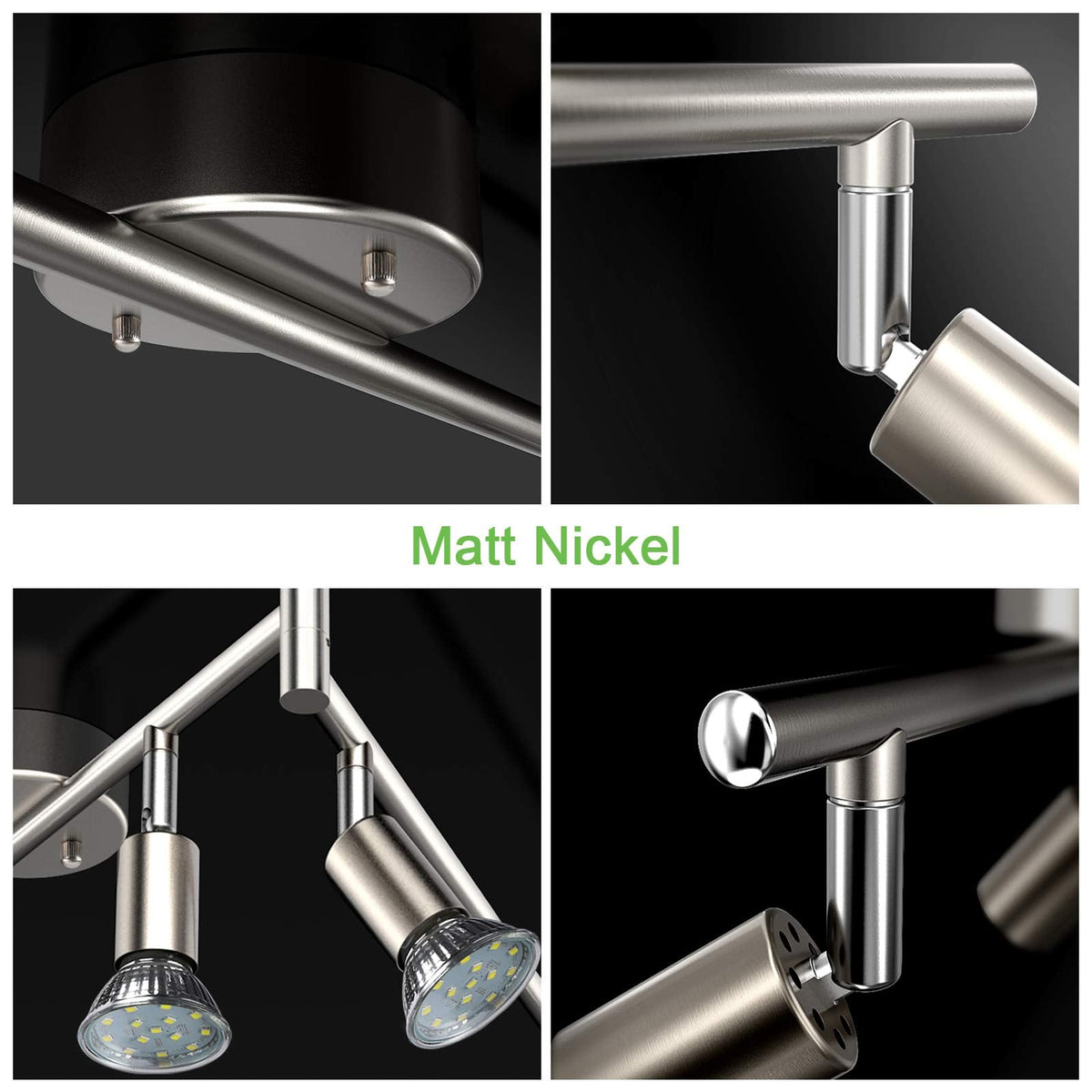 LED 6 Light Track Lighting Kit, 46.5'' Matt Nickel 6 Way Ceiling Spot Lighting, Flexibly Rotatable Head, Modern Track