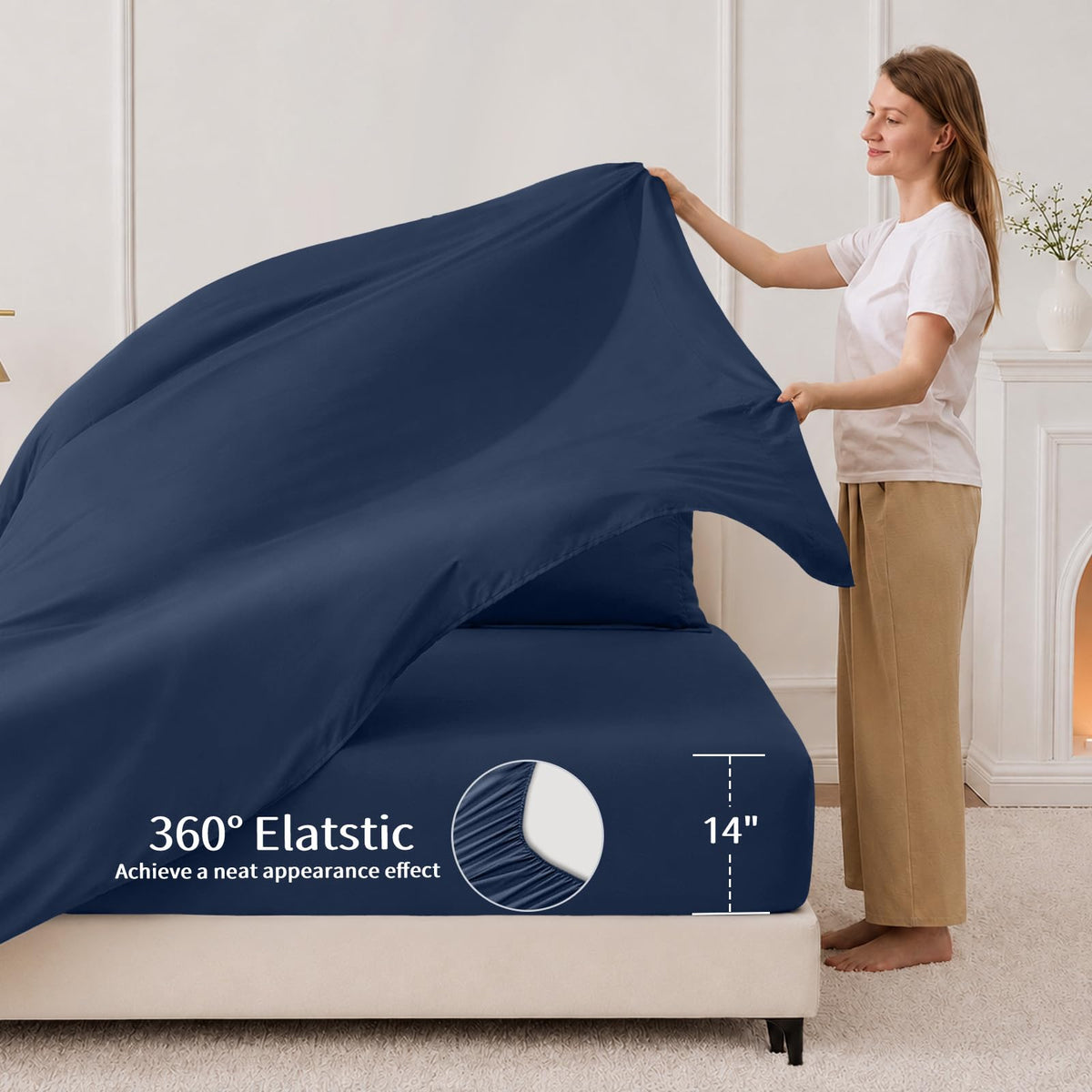 Comforter Set 7 PCS, Navy Blue Bed Set, Soft Bed in a Bag