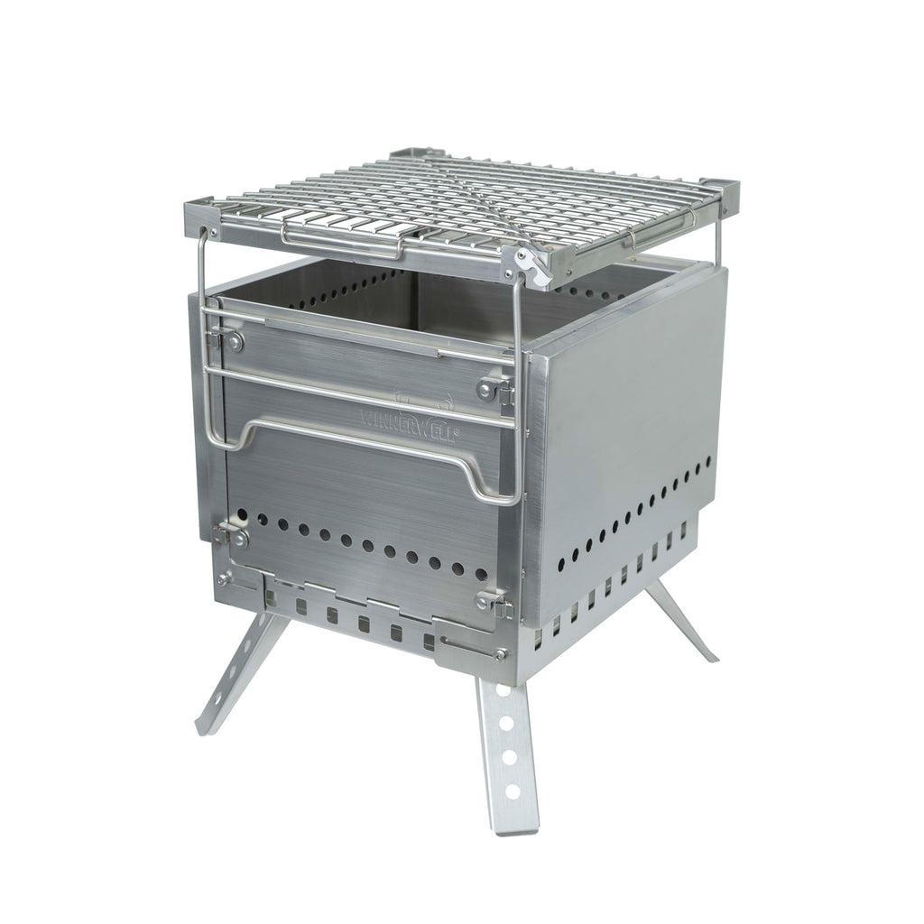 Secondary Combustion Portable Grill Firepit, 304 Stainless Steel Low Smoke Camping Grill with Removable Platform