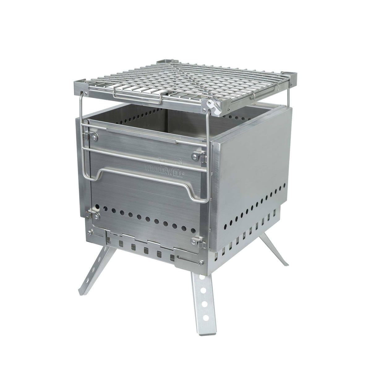 Secondary Combustion Portable Grill Firepit, 304 Stainless Steel Low Smoke Camping Grill with Removable Platform