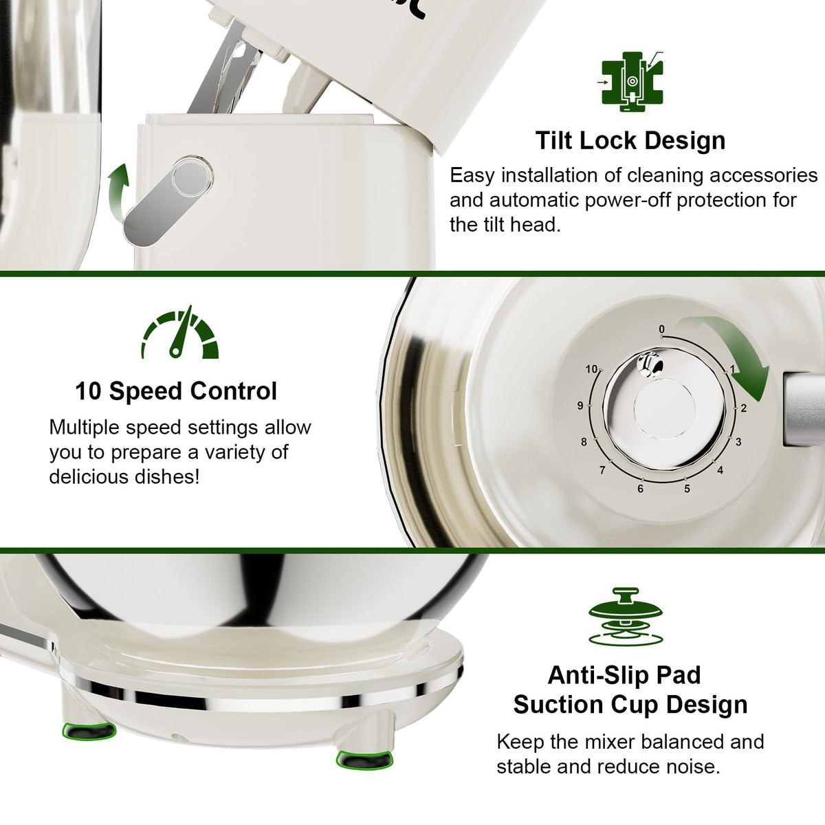 7.45 QT Tilt-Head Stand Mixer, Electric Mixer for Baking (White)