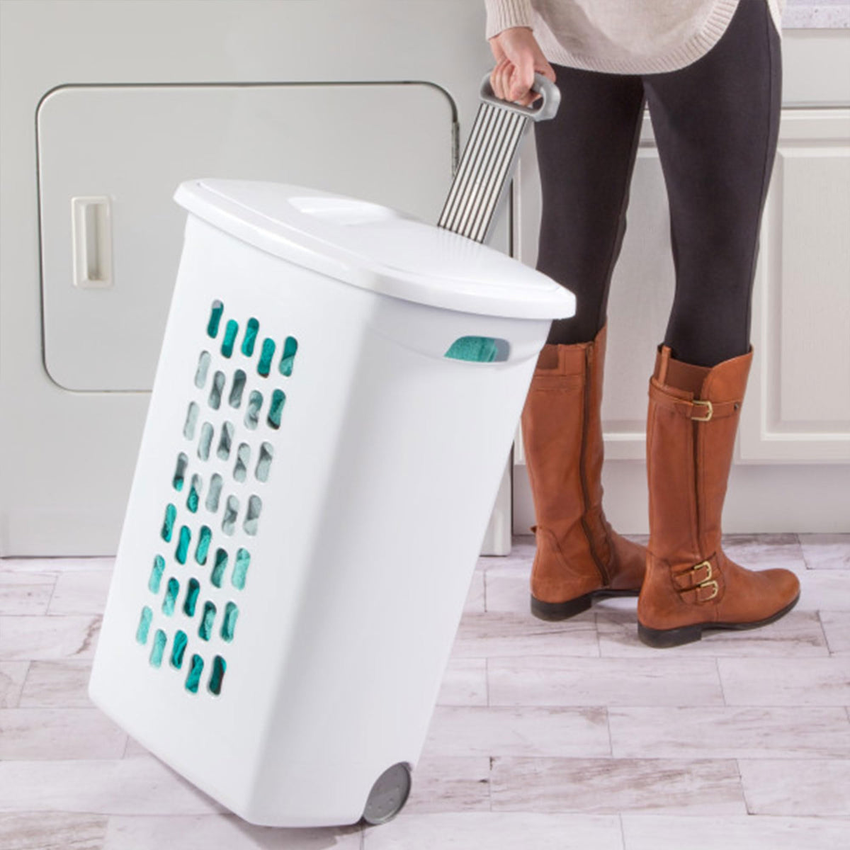 Ultra Wheeled Hamper, Laundry Basket w/Flip-Top Lid, 6-Pack