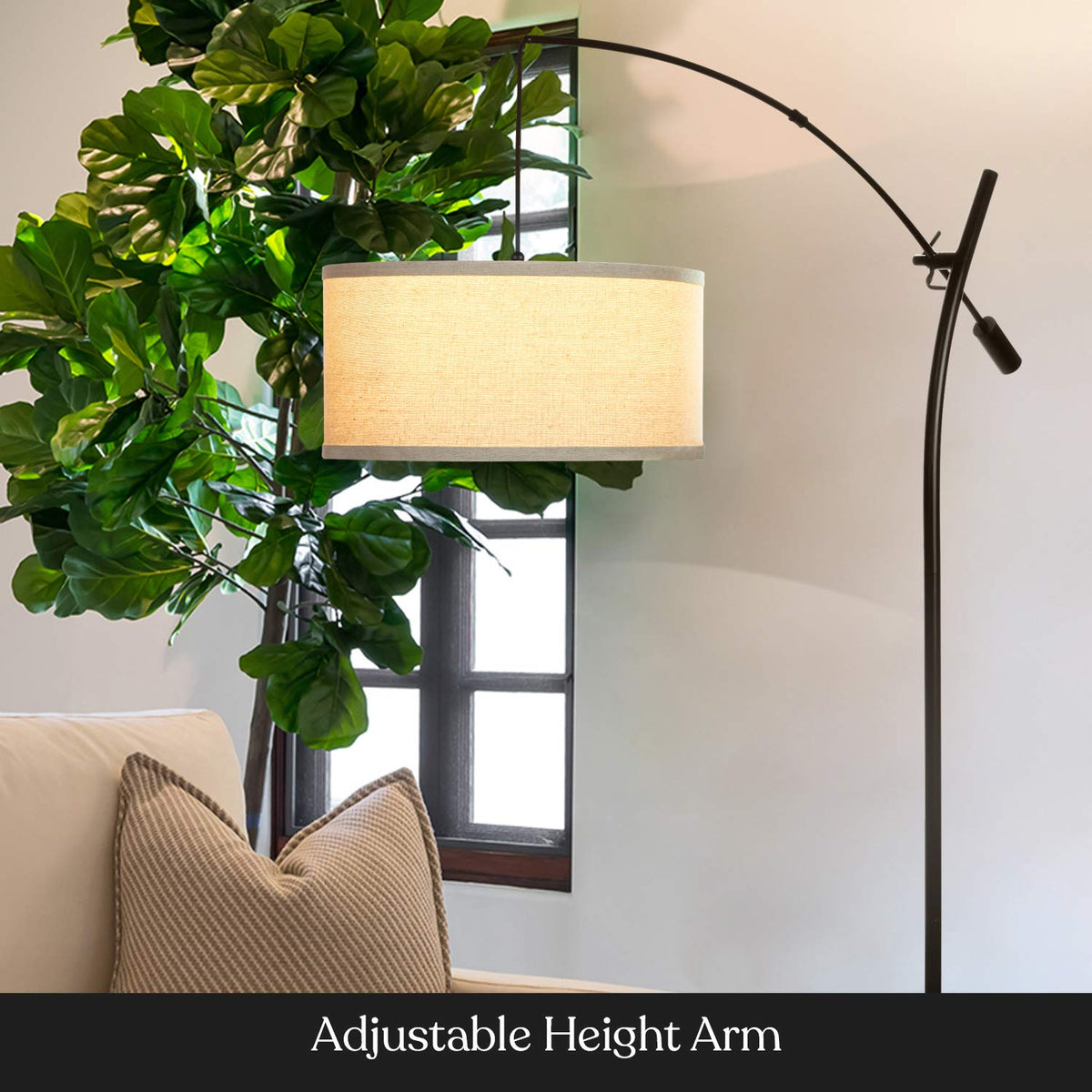 Inspired Arco Style Grayson LED Arc Floor Lamp, Adjustable Arm Lamp in Industrial Reading - Black