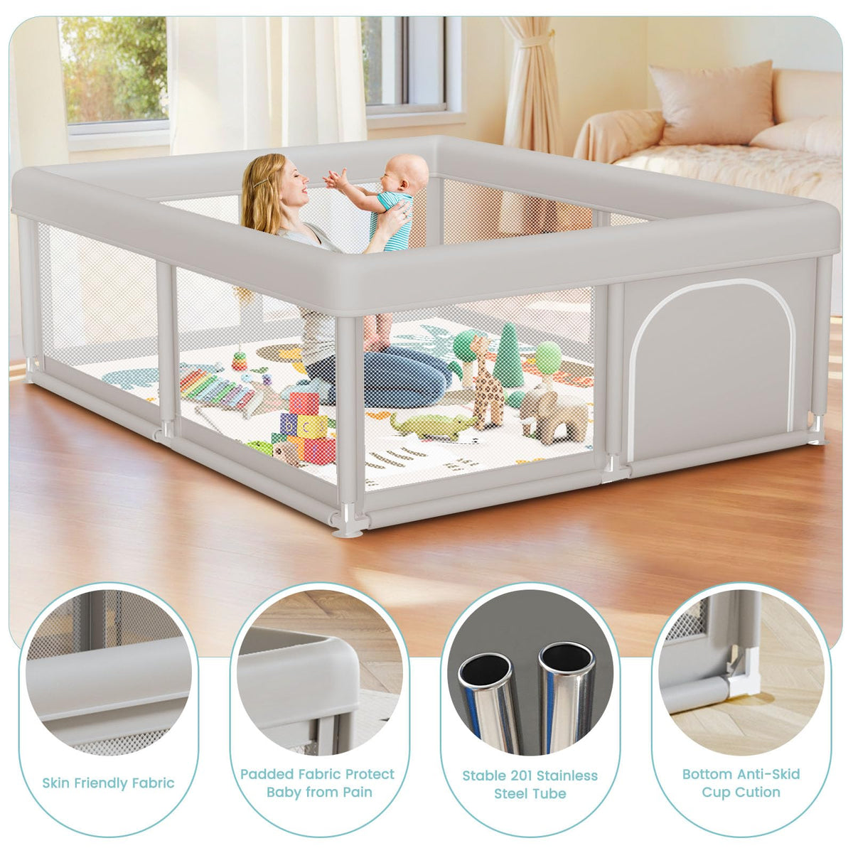 Baby Playpen with Mat and Ocean Balls 50 x 50 inch