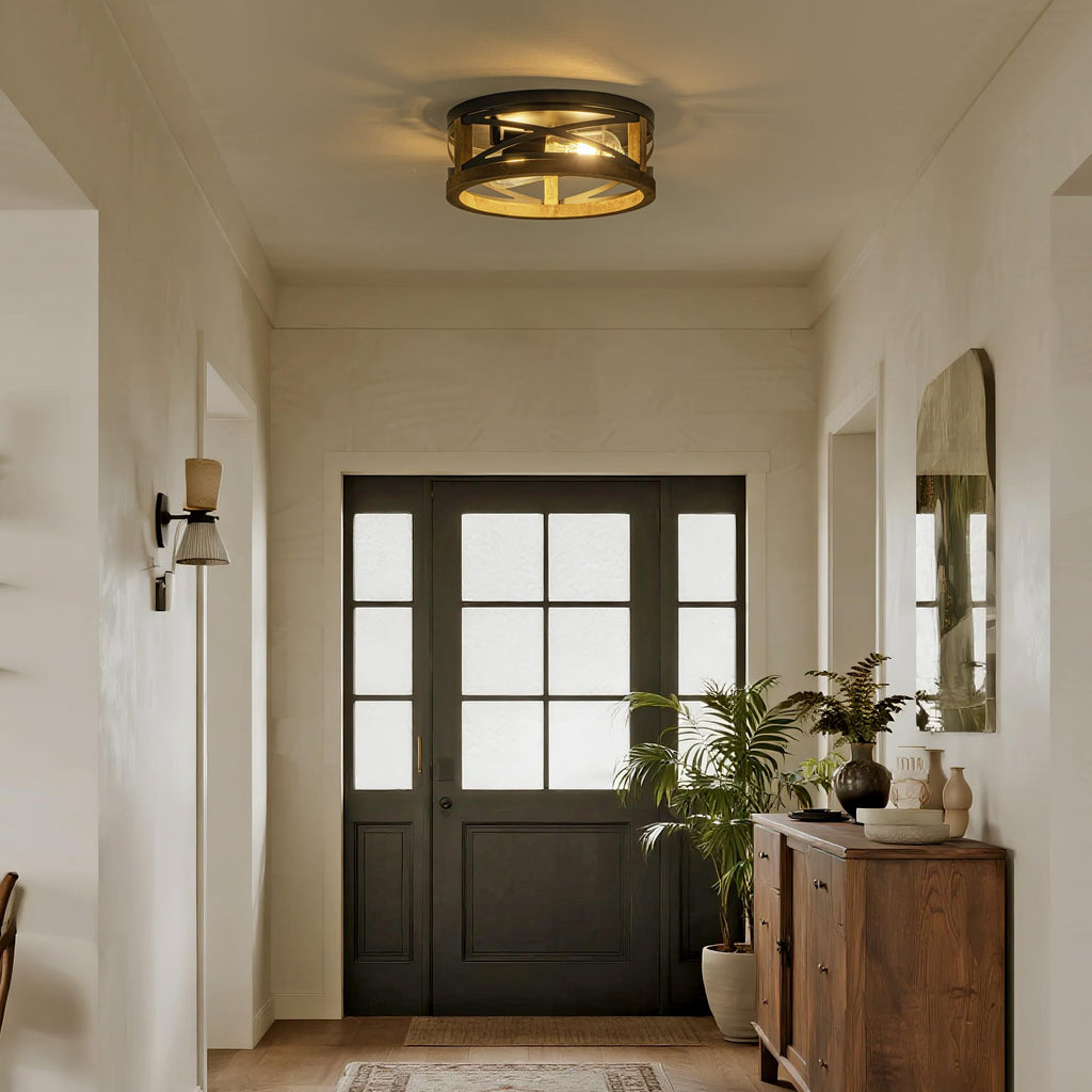 Farmhouse Ceiling Light, 2-Light Round Flush Mount Light Fixture