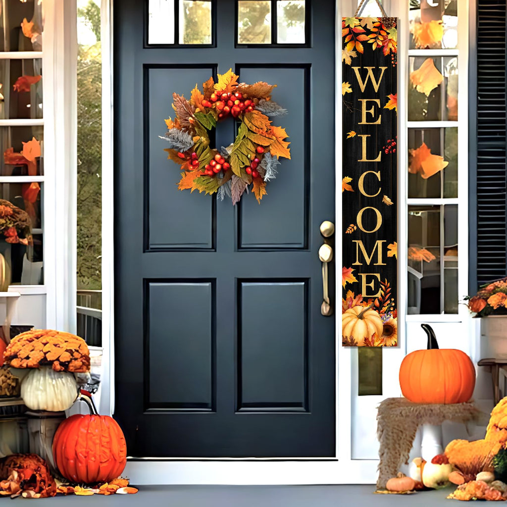 Fall Welcome Porch Sign, Pumpkin Signs for Front Porch, Maples Door Sign Yard, Vertical Wood Sign Standing Front Door