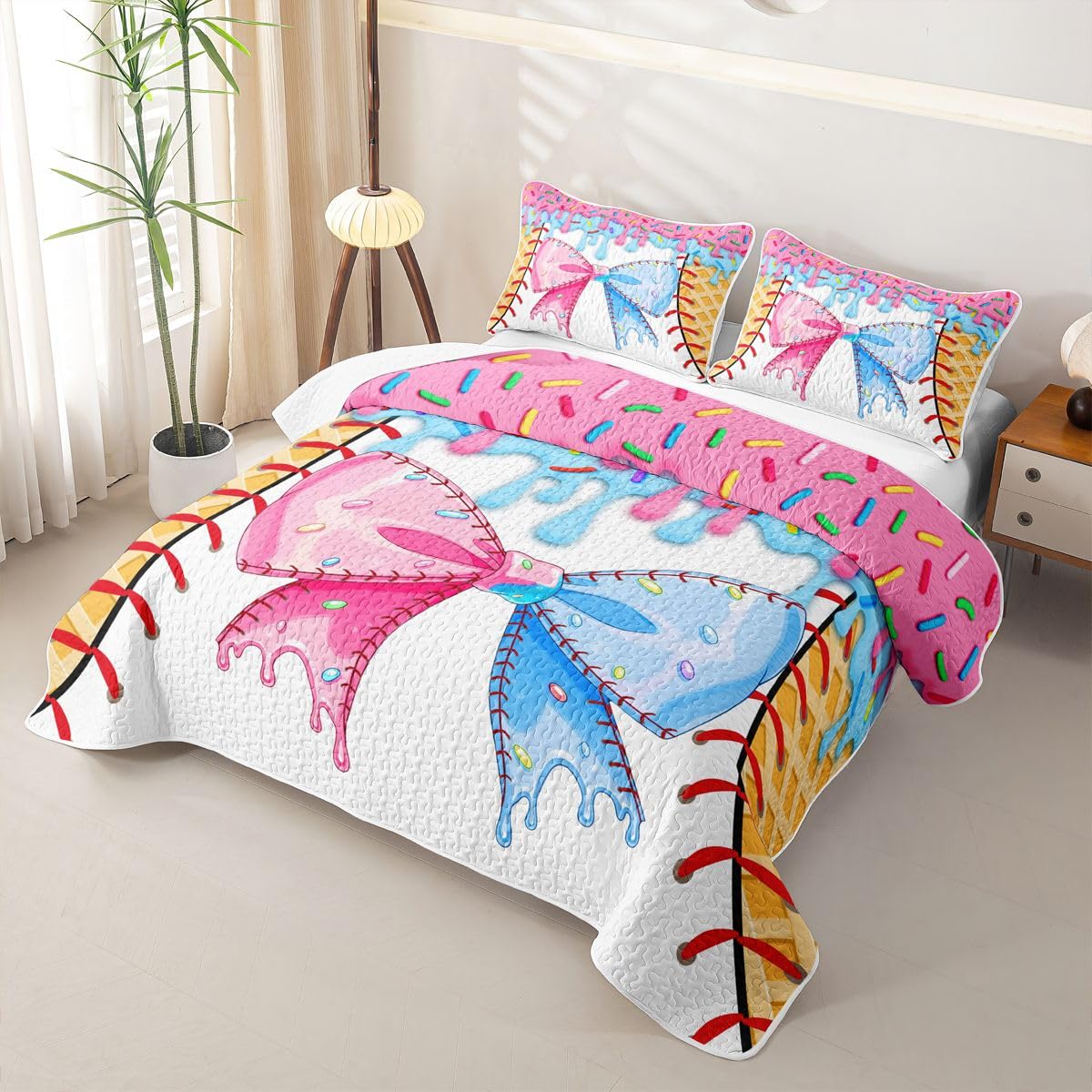 Y2K Candy Bow Quilt Bedding Set Bedspread Coverlet