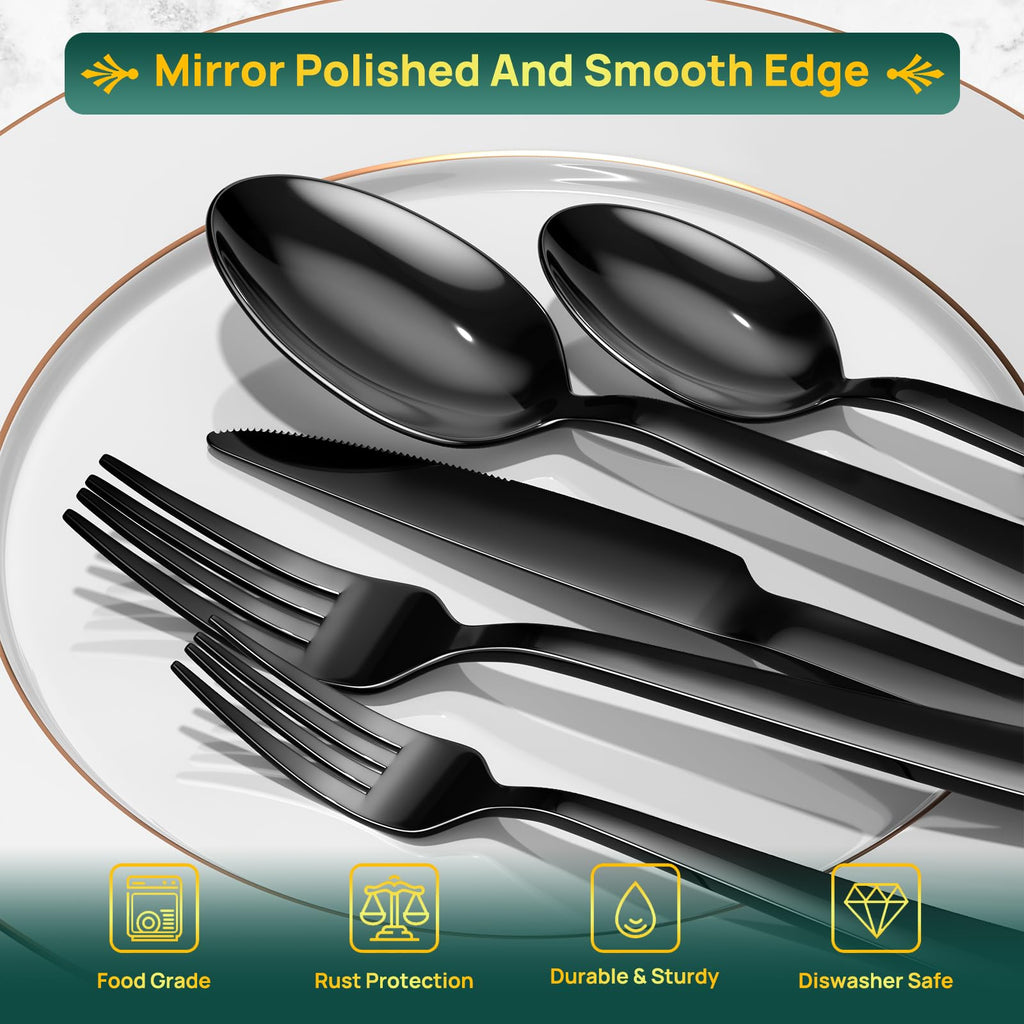 40 Pieces Black Silverware Set, Stainless Steel Flatware Set for 8