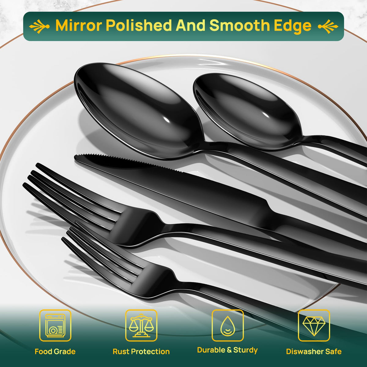 40 Pieces Black Silverware Set, Stainless Steel Flatware Set for 8