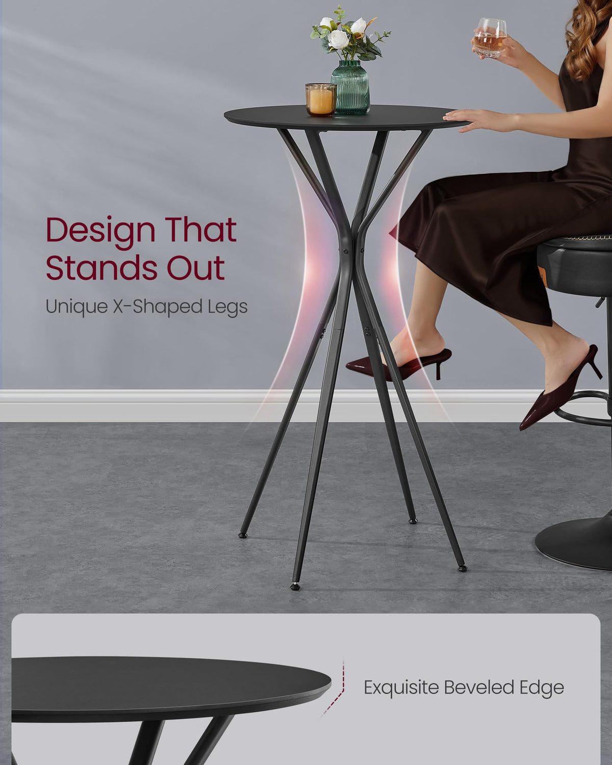 Set of 2 Bar Table, Round Cocktail Table, Metal Frame