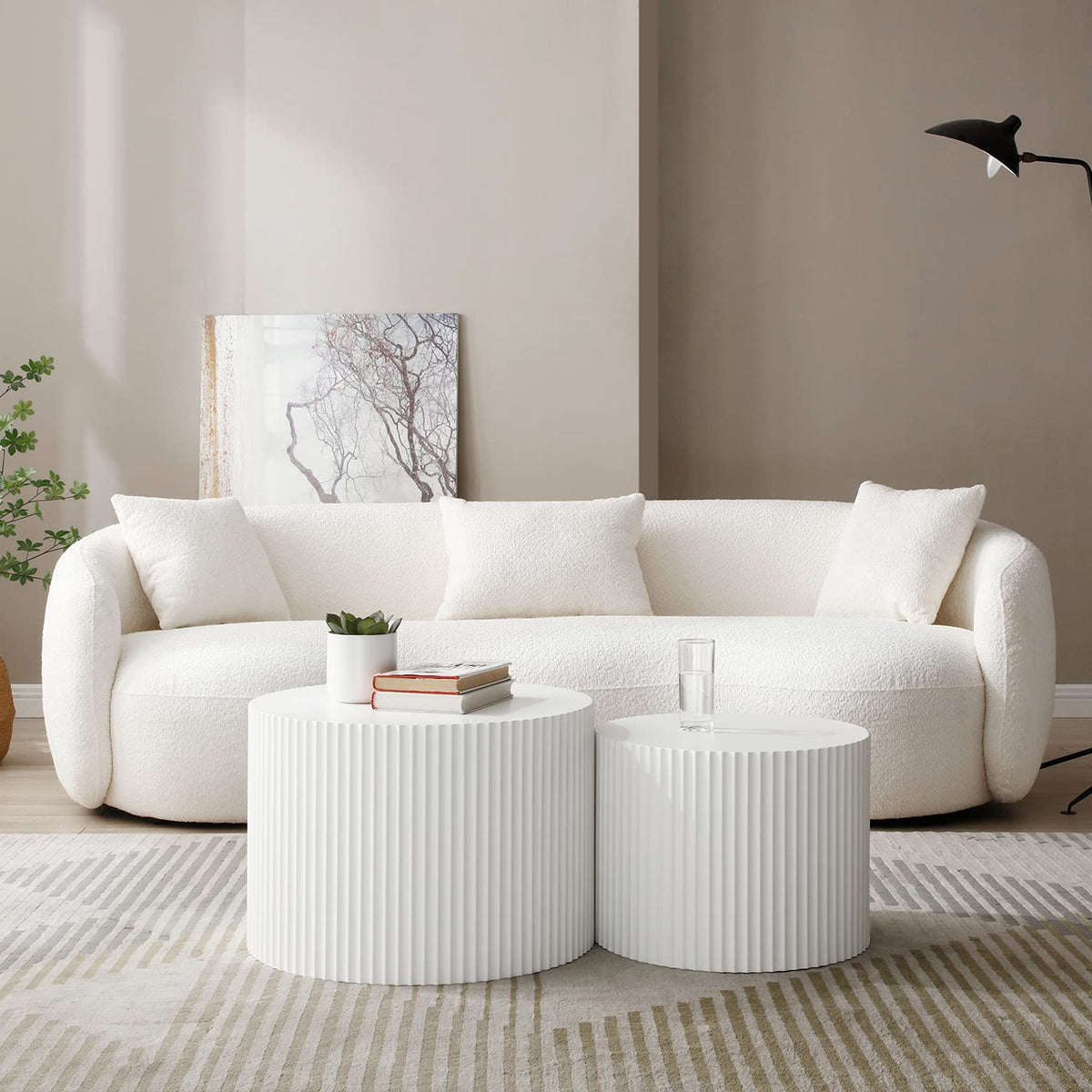 94'' Cloud Curved Sofa Boucle Couch, Beige Modern Mid-Century Curved Backrest Upholstered Sofa, 3-Seat Sofa Couch