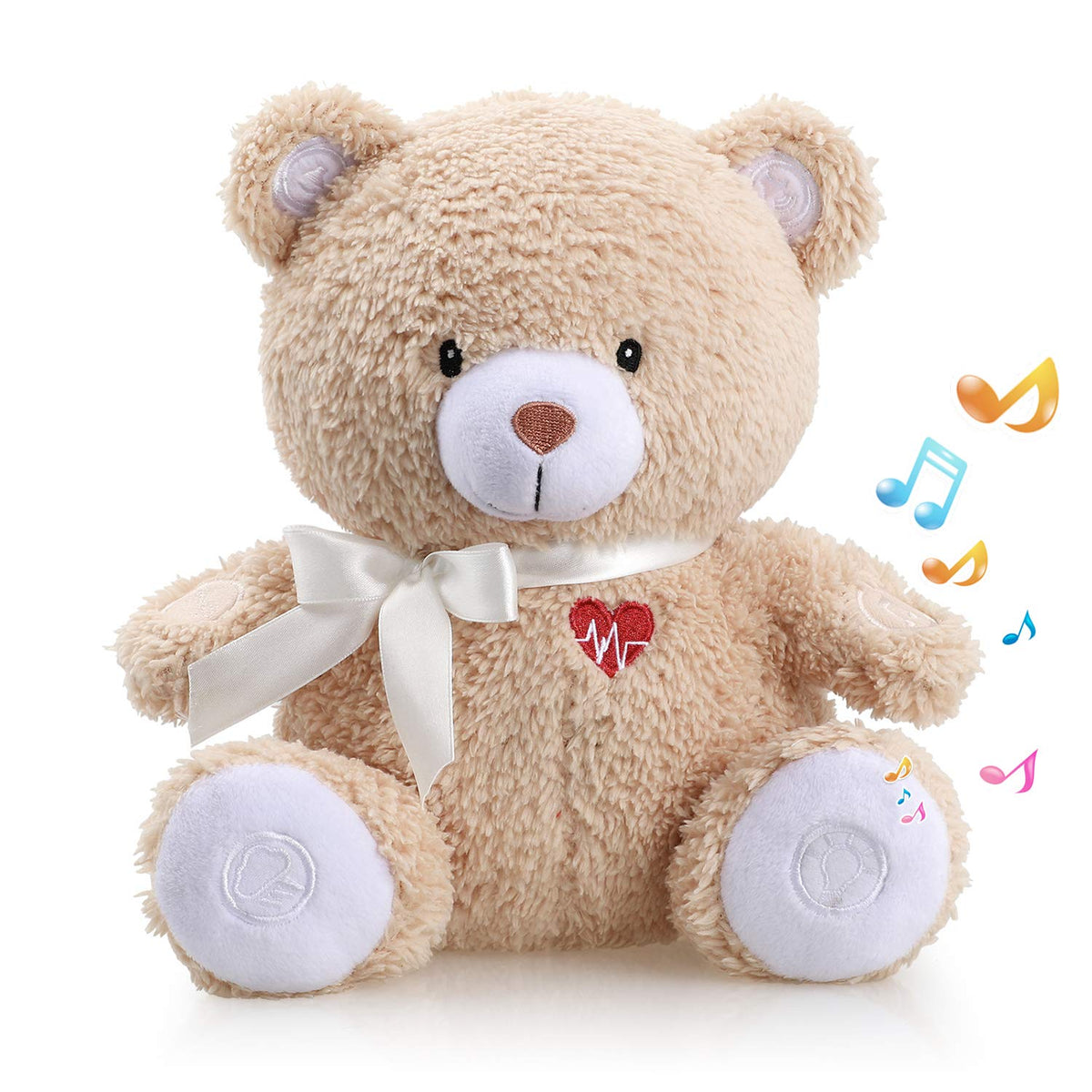 Newborns Musical Baby Sleep Soother, Mom's Heartbeat White Noise Machine, Bear Sleeping Aid with Cry Sensor|Night