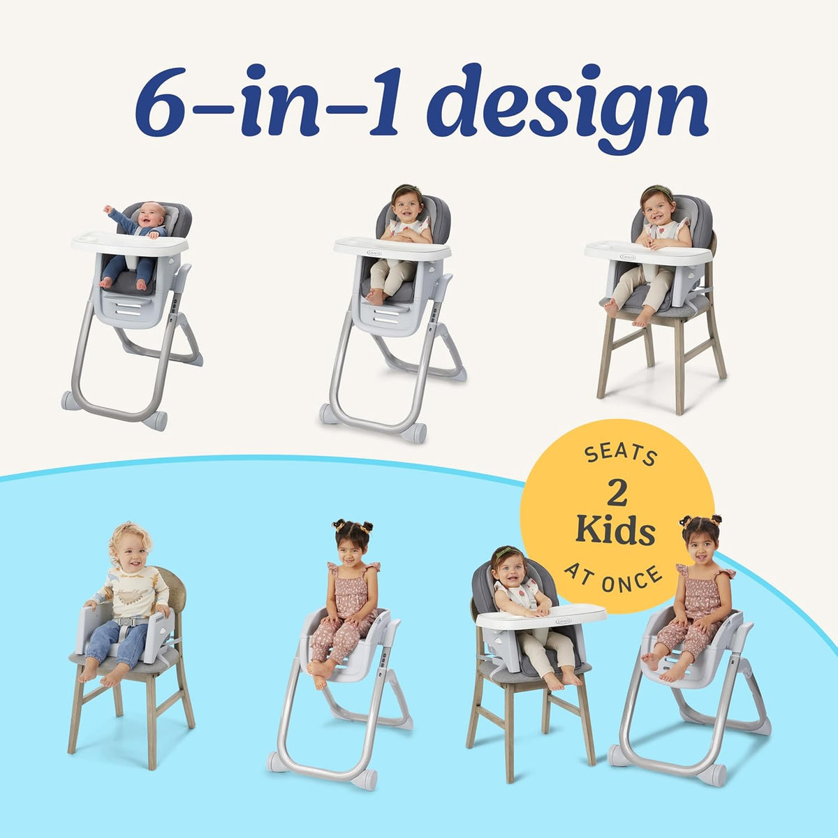 DuoDiner DLX 6-in-1 Convertible High Chair, Infant to Toddler Booster & Youth Stool, Adjustable Height & Recline