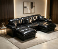 124" Black Leather U Shape Cloud Couch, 3 Seat Modular Sectional Sofa