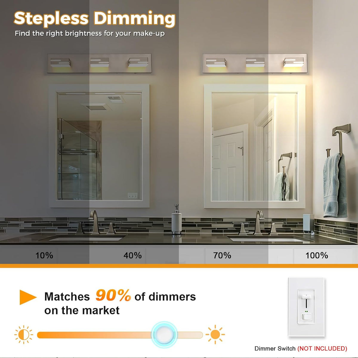 3-Light 5CCT Modern Bathroom Vanity Light Fixtures, 24-Inch 350° Rotatable LED Vanity Lights Over Mirror, Dimmable
