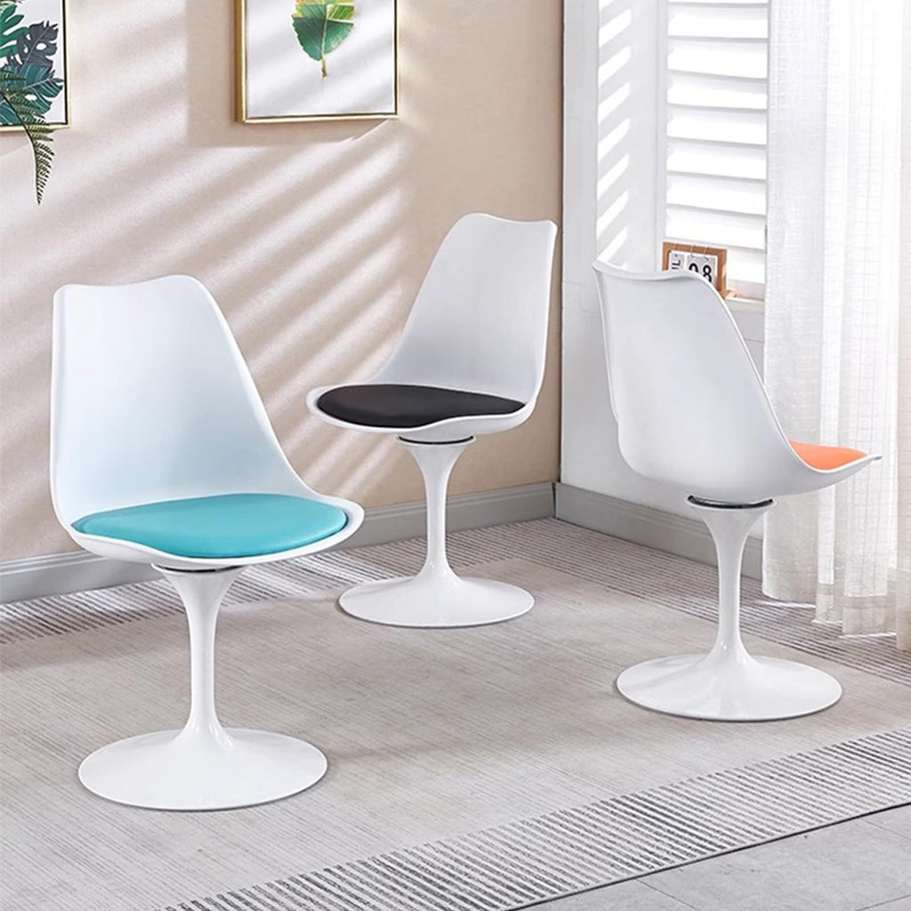 Inspired Saarinen Style Swivel Tulip Side Chair with Backrest, Multi-Colour Leather Soft Cushion Armless Dining Chairs Dining Room, N