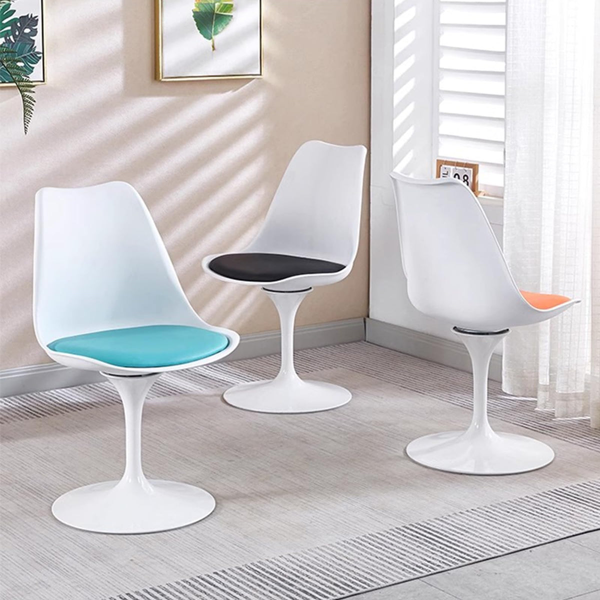 Inspired Saarinen Style Swivel Tulip Side Chair with Backrest, Multi-Colour Leather Soft Cushion Armless Dining Chairs Dining Room, N