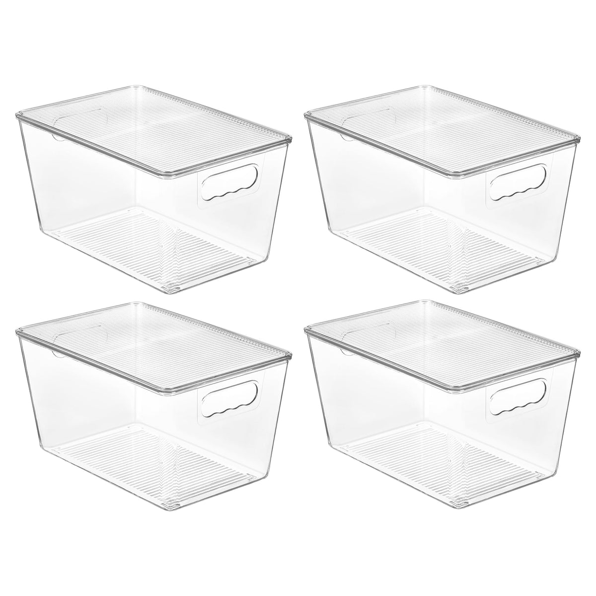 4 Pack Clear Stackable Storage Bins with Lids and Handles, Large