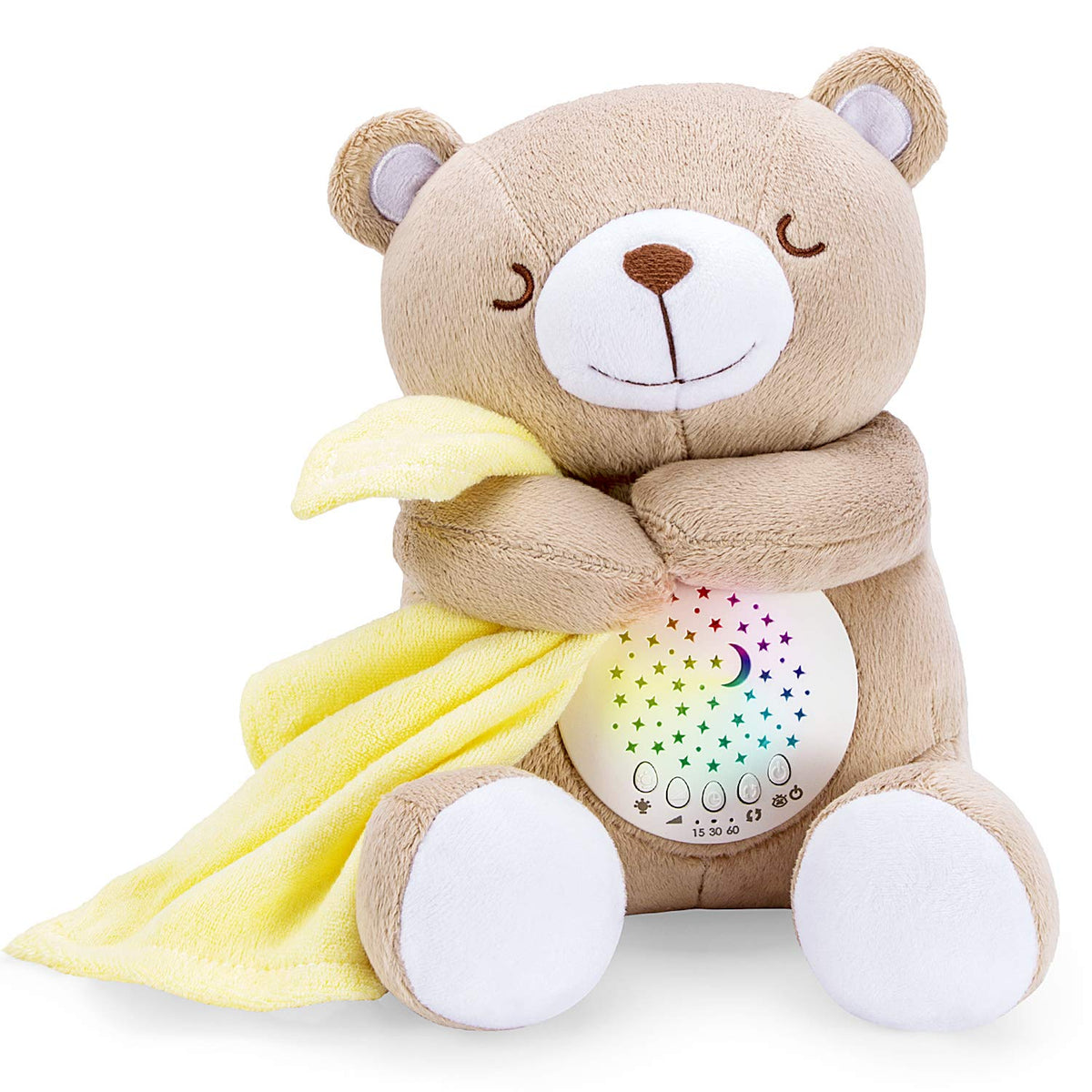 Rechargeable Baby Sleep Soother Bear, Nursery Decor Night Light Projector, Mom's Heartbeat Cry Sensor Lullabies White
