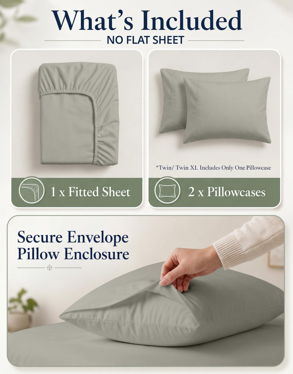 Full Fitted Sheet & Pillowcases (No Flat Sheet) - 100% Organic Cotton Soft & Breathable Percale Weave Fitted Sheet