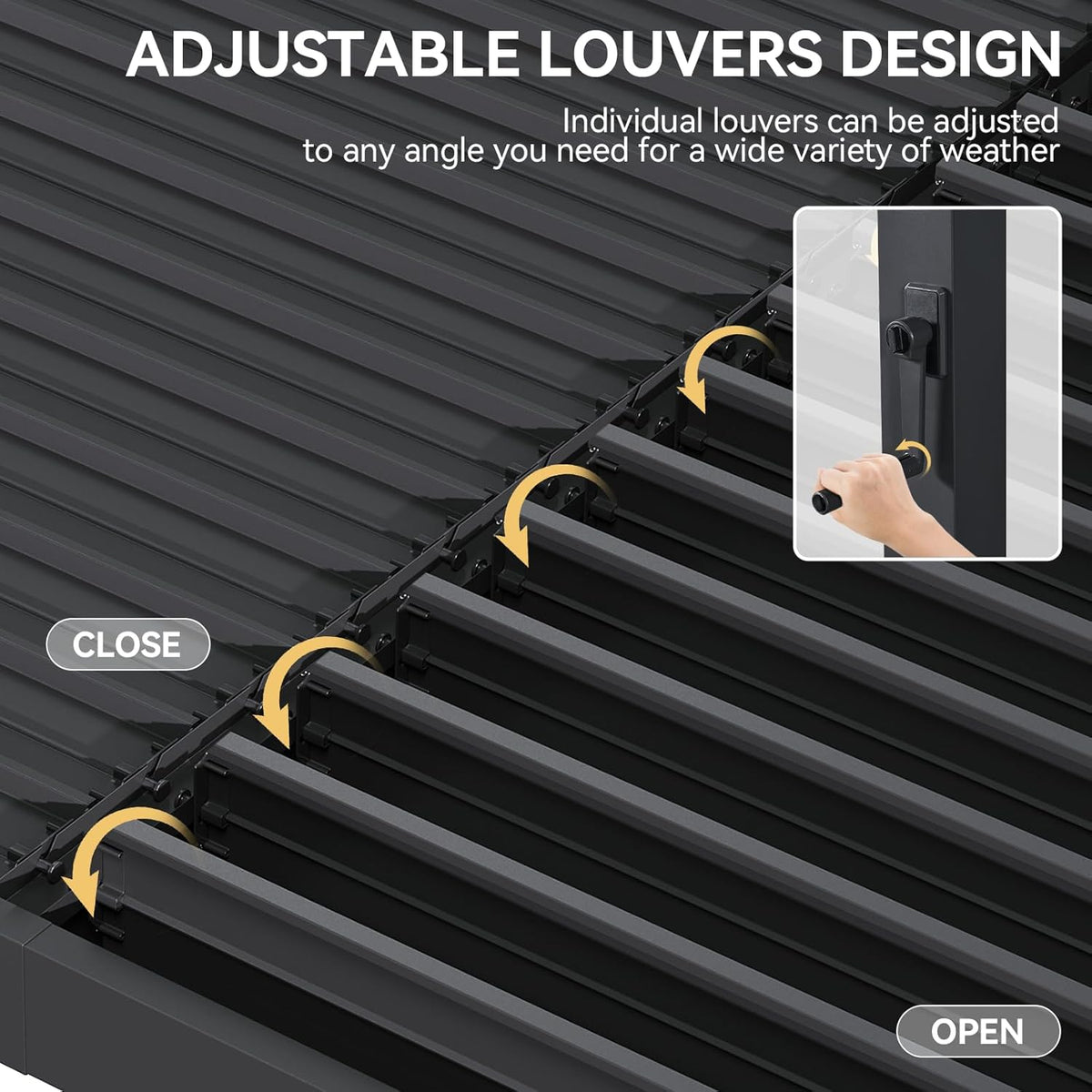 Louvered Pergola 10' x 12' Outdoor Aluminum Pergola with Adjustable Top for Decks, Gardens and Backyards, Gray