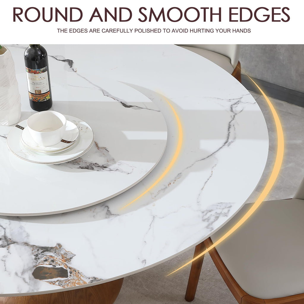 Marble Dining Table, 59" D Round Dining Tabletop with 31.5" D Detachable Turntable, Luxurious Sintered Stone Dining