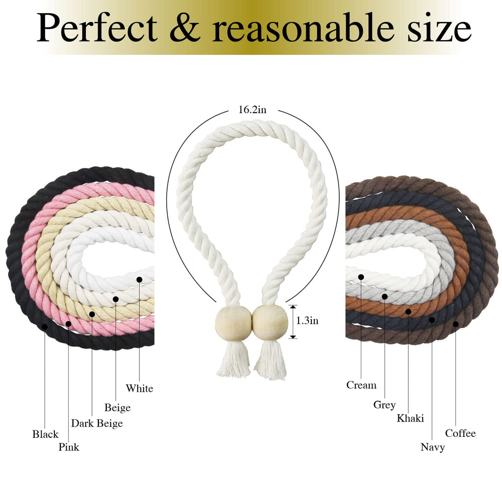 Magnetic Curtain Tiebacks Holdback Cotton Rope Tie Backs for Drapes