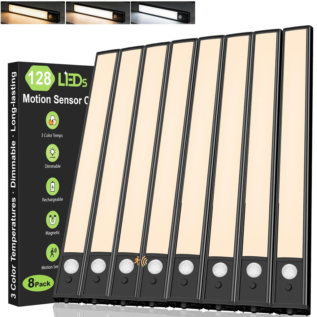 14in Under Counter Lights 8 Pack, 2200mAh Rechargeable Motion Sensor Light