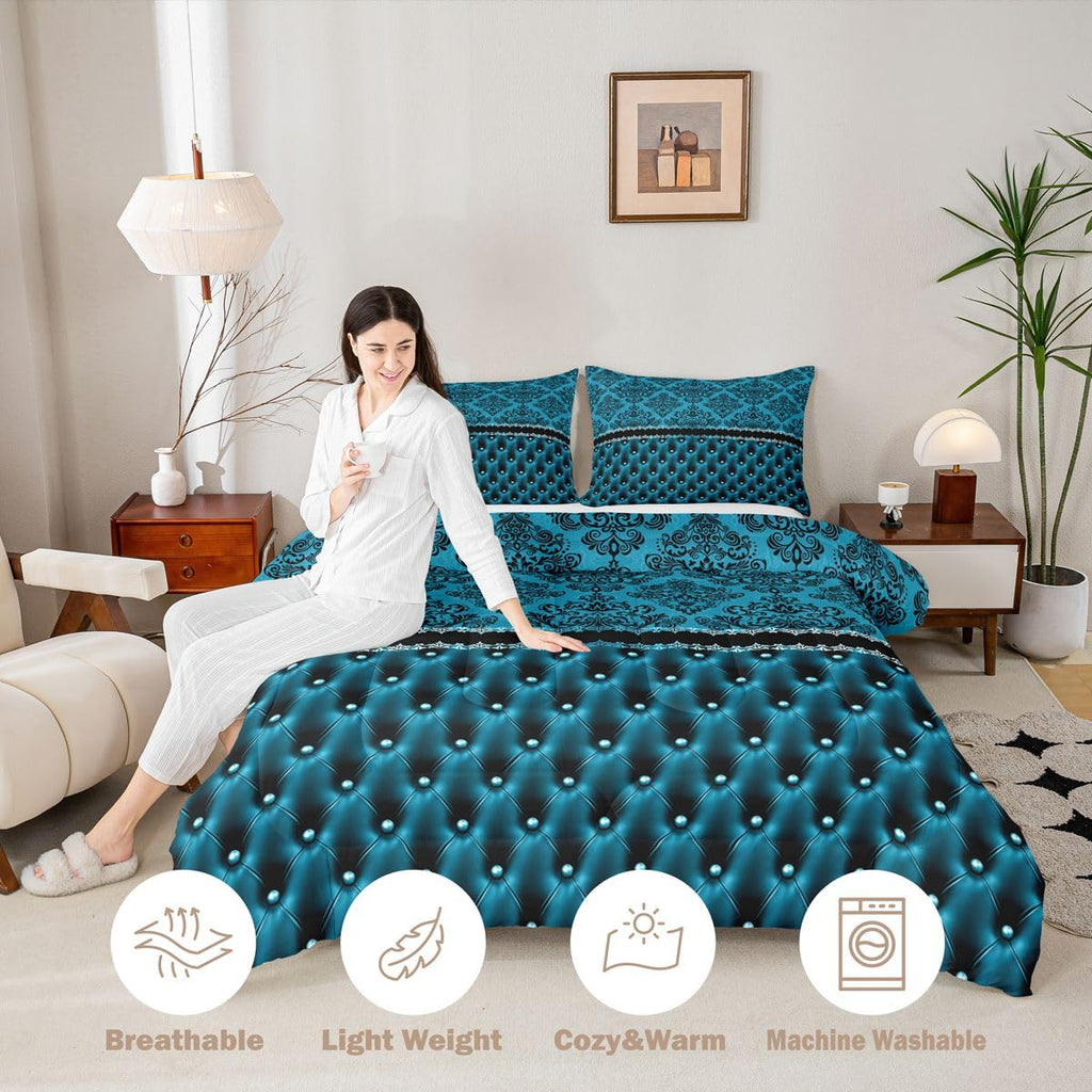 Blue and Black Damask Bedding Set Adults Comforter Set