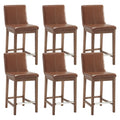 Counter Height Bar Stools Set of 6 Faux Leather Upholstered Kitchen Island Stools with Back and Distressed Wood Legs