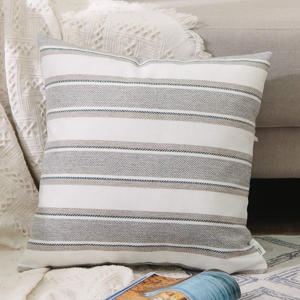 Decorative Linen Square Throw Pillow Cases Cushion Covers Faux Linen Textured for Sofa Bedroom 22" x 22" 2 Piece