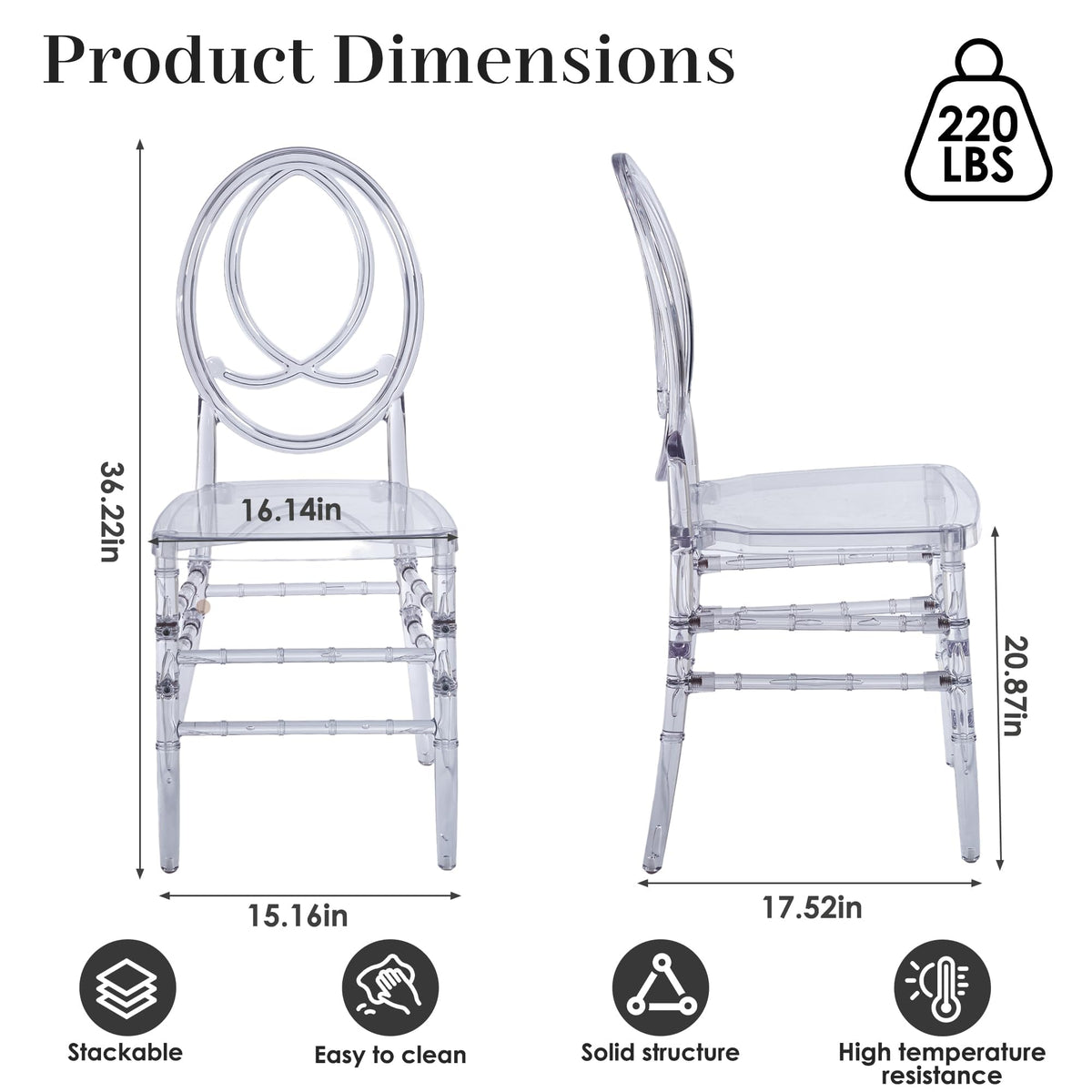 Clear Acrylic Chiavari Chairs, Modern Dining Chairs Set of 12, Accent Event Ghost Chairs for Wedding Party Event