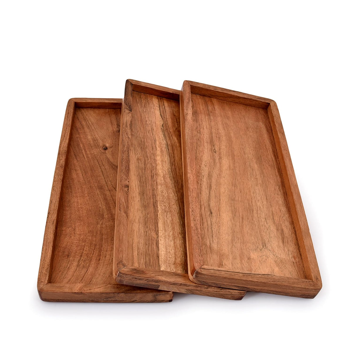 Acacia Wood Rectangular Wooden Platters Decor, Food, Vegetables, Fruit, Charcuterie, Appetizer Serving Tray (13" x
