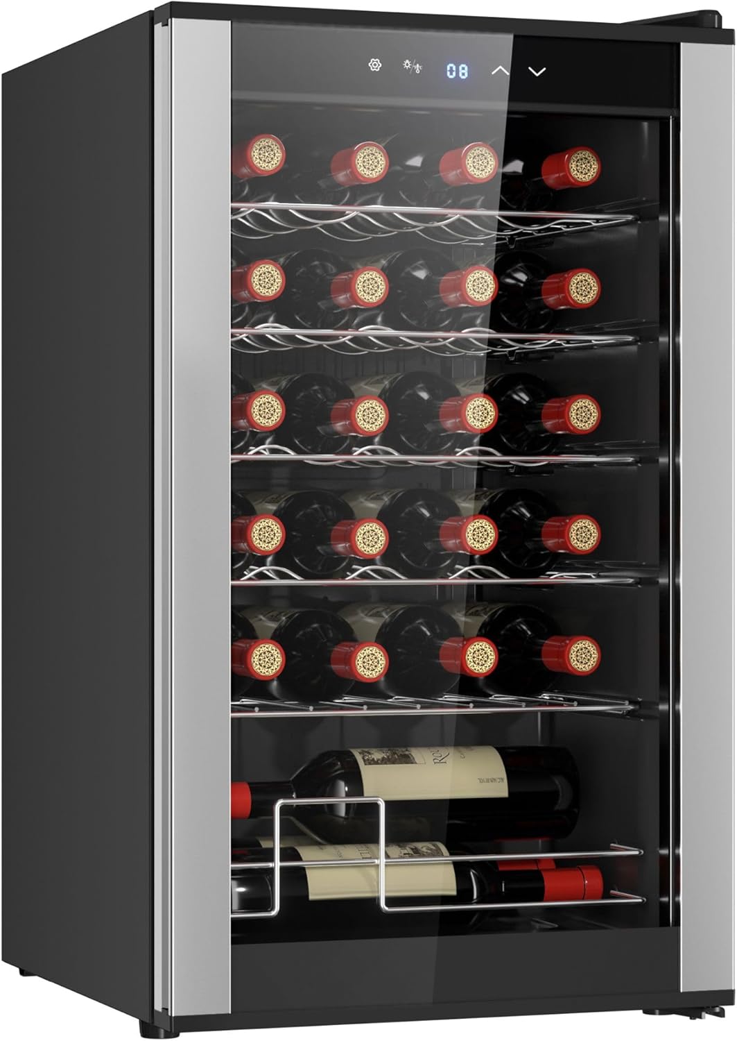24 Bottle Wine Cooler Black Compressor Wine Fridge | 2.4 cu ft (68 L) Freestanding Wine Cellar | Red White & Sparkling