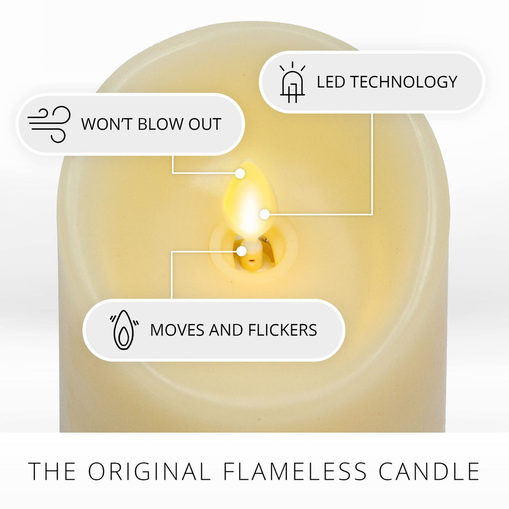 Flameless LED Battery Operated Ivory Pillar Candle, Flickering Realistic Moving Flame, 3" x 4.5" Luminous Real Wax