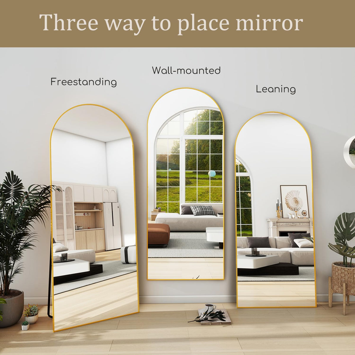 76"x34" Full Length Mirror, Oversized Arched Floor Mirror, Gold