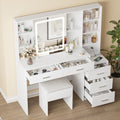 Vanity Desk with Mirror and Lights, Makeup Vanity with 5 Drawers, Makeup Desk with Charging Station and Ample