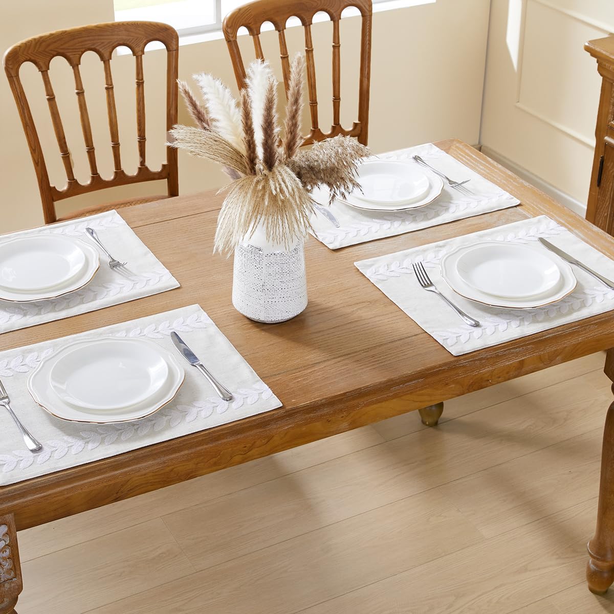 Embroidered Place Mats, White Rustic Placemats Set of 4