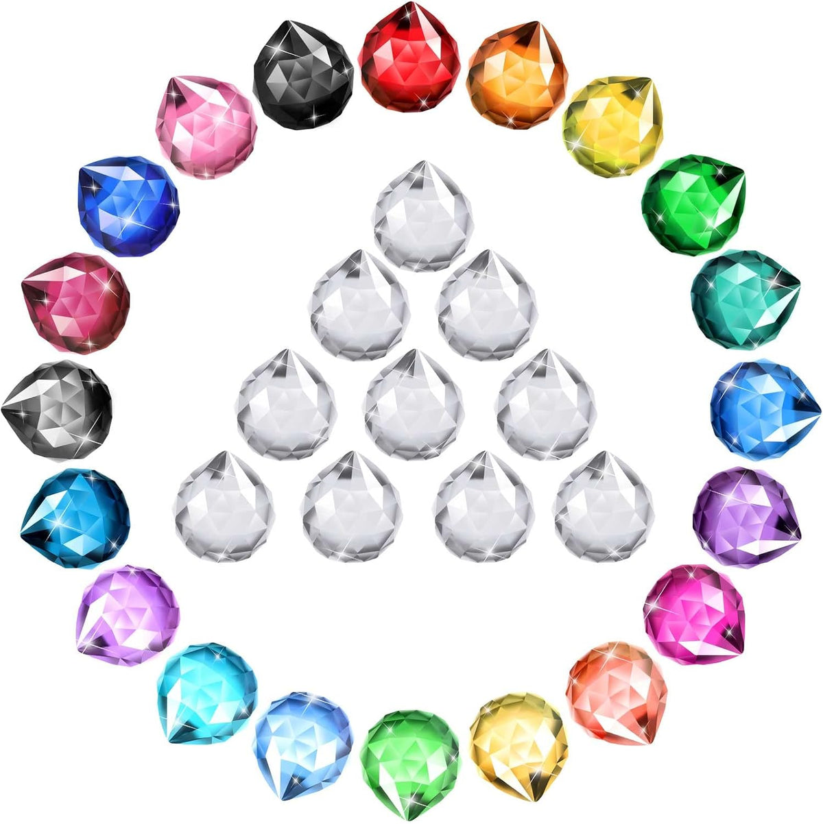 30 Pack Crystal Ball 20 mm Prism Suncatcher Sun Catchers Hanging Crystals Prisms for Windows Gift Feng Shui (Multicolor)