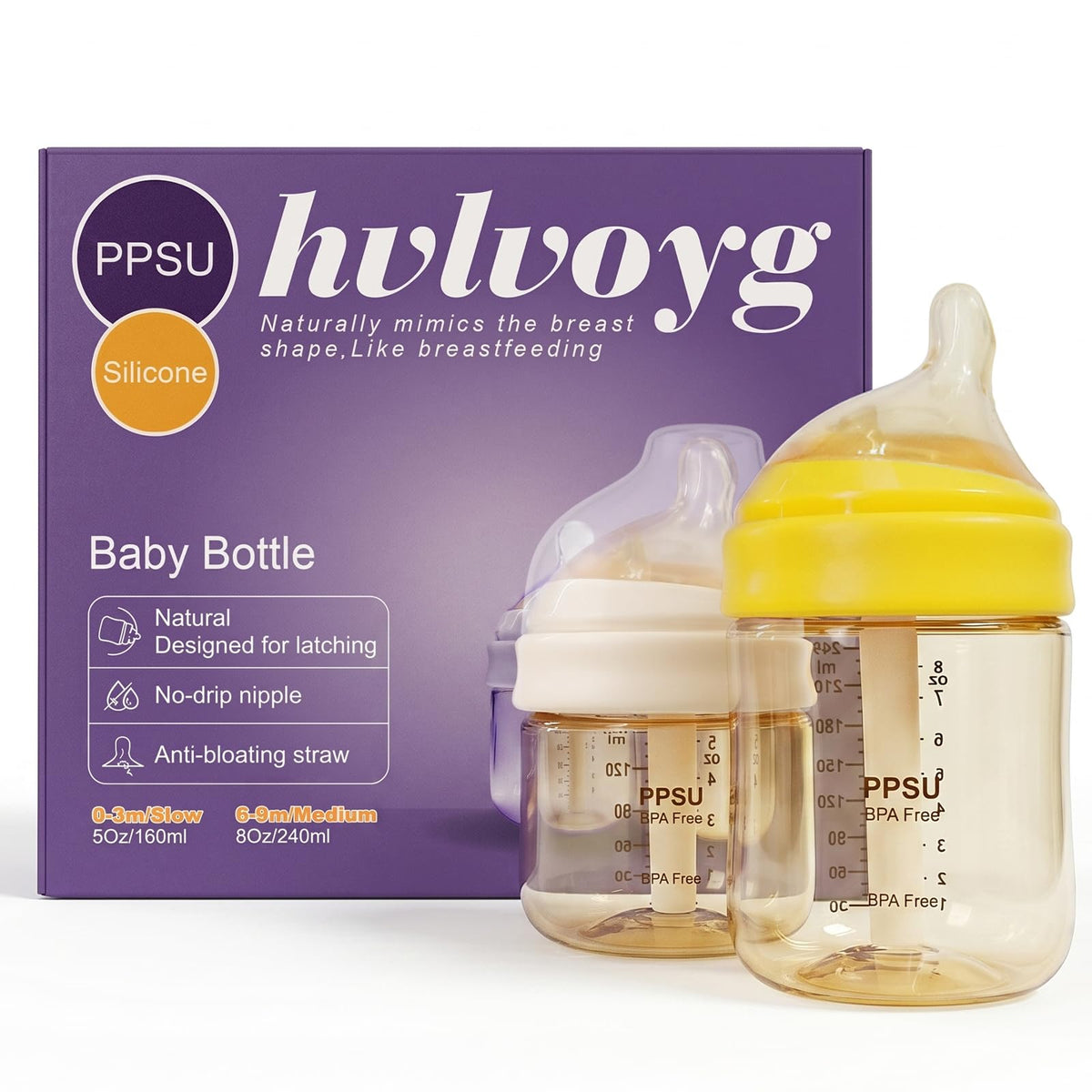 Baby Bottles for Newborns, Anti-Colic Wide Neck, Natural Latch