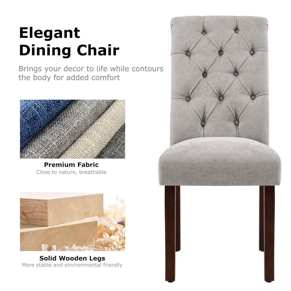 Button Tufted Dining Chairs Set of 6, Parsons Upholstered Fabric Dining Room Chair Kitchen Chairs with Wood Legs and