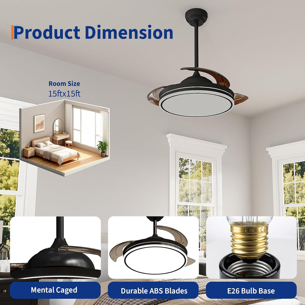 42in Retractable Ceiling Fan with Light Invisible Blades Remote