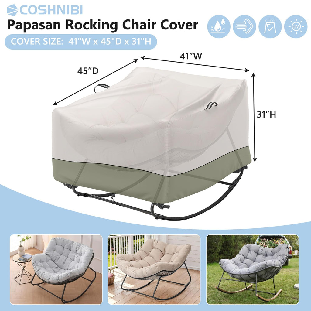 Outdoor Papasan Rocking Chair Cover, Heavy Duty Waterproof Rocker Cover, Fits for Rocking Chairs & Rattan Wicker