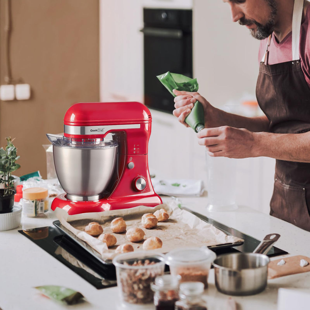 Electric Stand Mixer, 4.8QT 12 Speeds Tilt-head Food Mixer with Dough Hook, Whisk, Beater, Bowl, Rotary Knob Kitchen