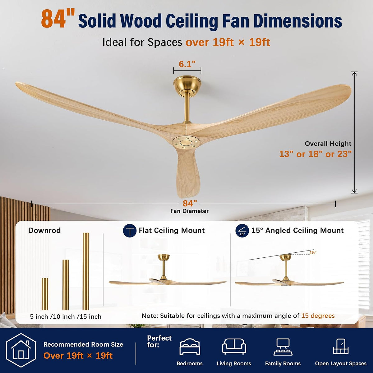 84" Ceiling Fan with Remote, No Light