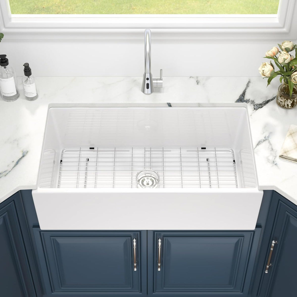 36 Inch White Farmhouse Sink - 36" x 20" Farm Kitchen Sink Undermount Singe Bowl Apron Front Fireclay Ceramic