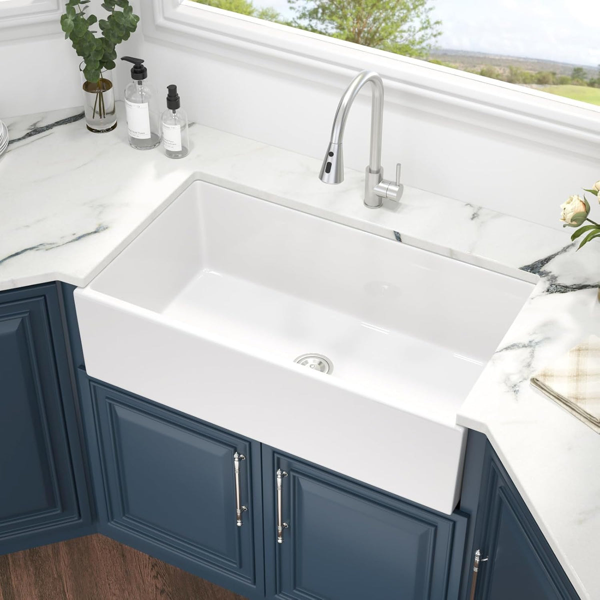 36 Inch White Farmhouse Sink - 36" x 20" Farm Kitchen Sink Undermount Singe Bowl Apron Front Fireclay Ceramic