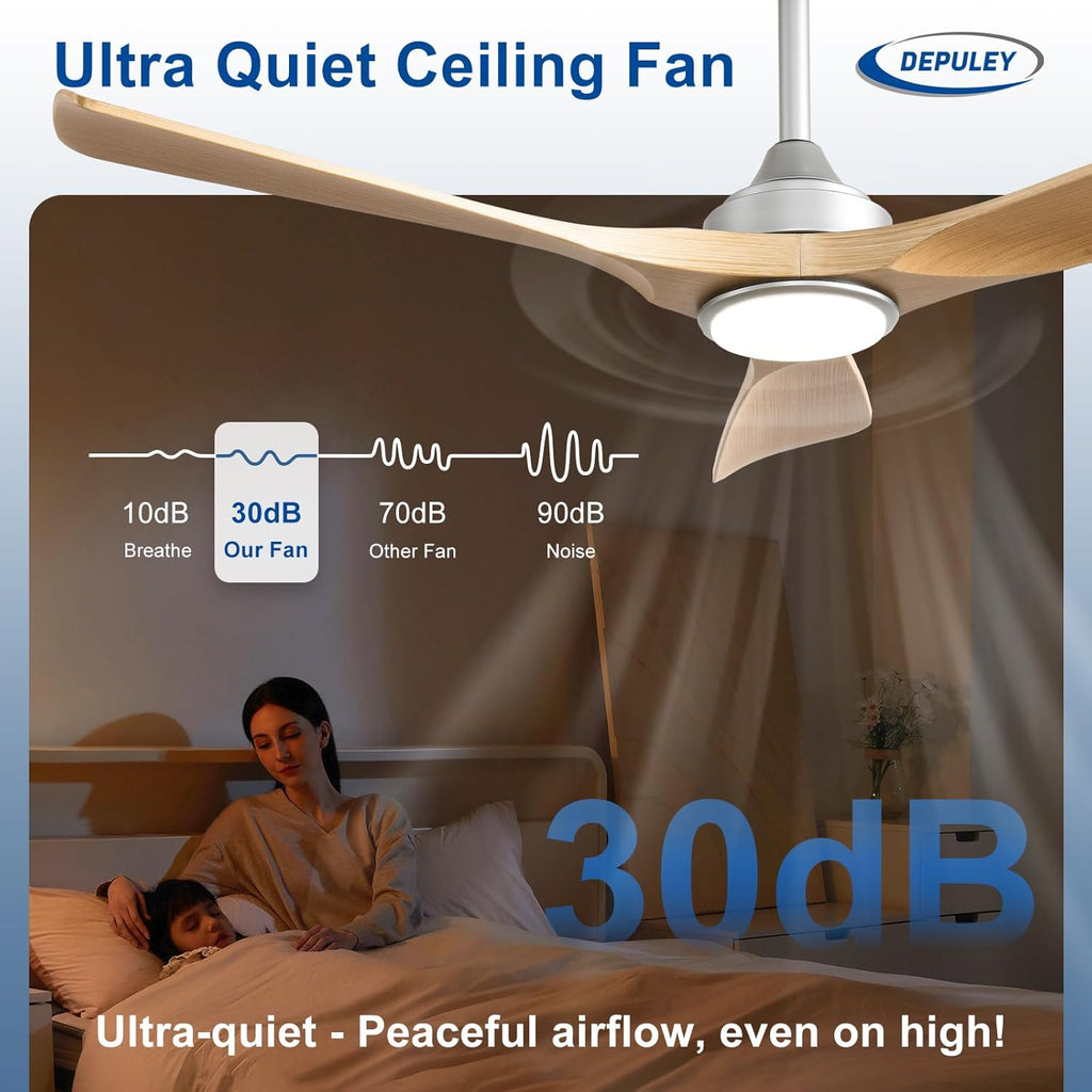 52" Wood Indoor/Outdoor Ceiling Fan with Light & Remote